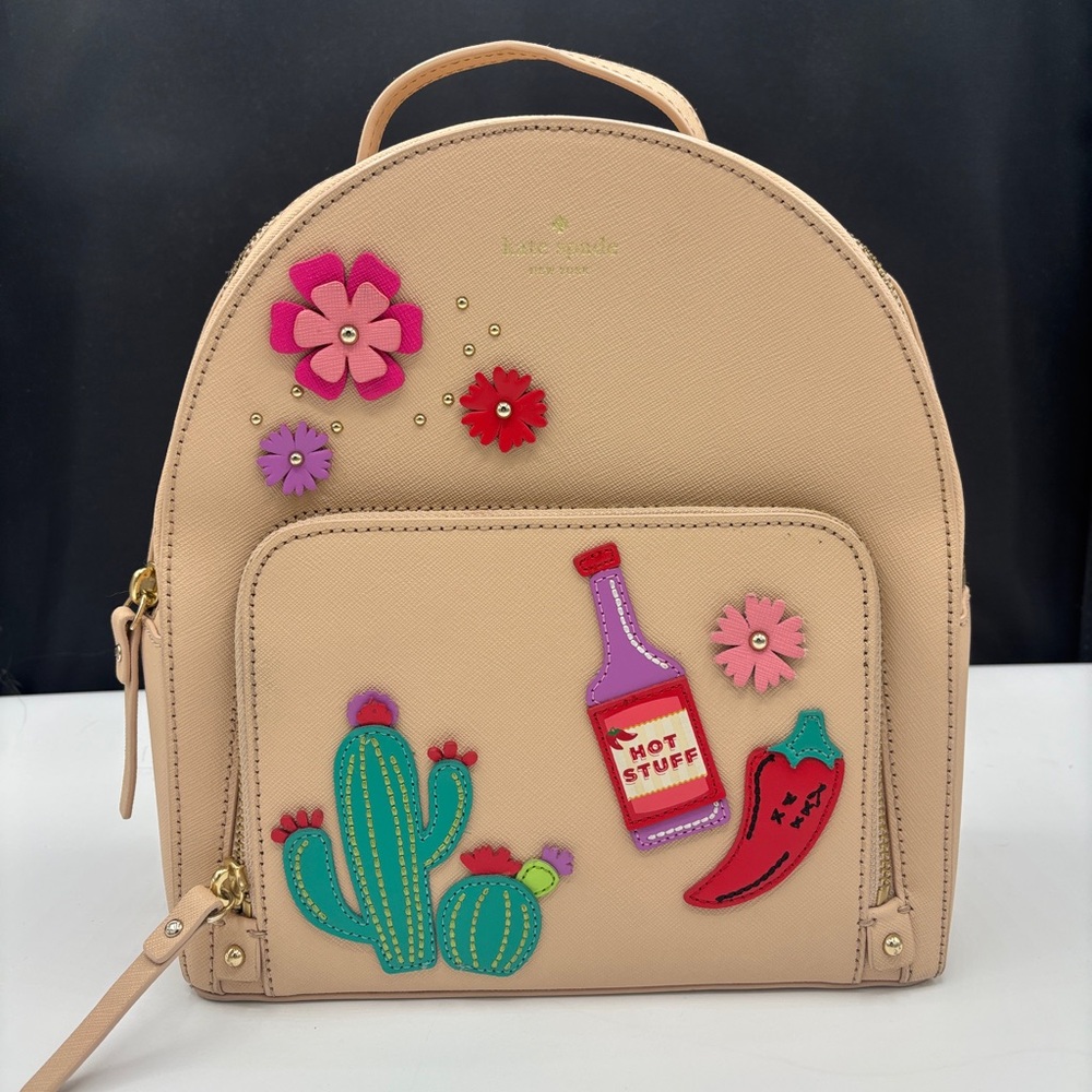 Kate Spade Beige Backpack with Colorful Appliques